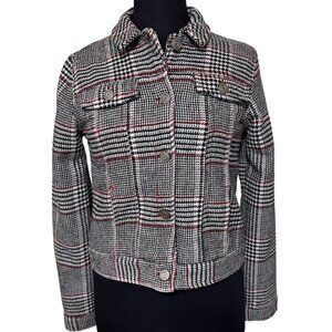 Stoosh Women's Button-Down Plaid Houndstooth Pattern Cropped Jacket Size S-READ